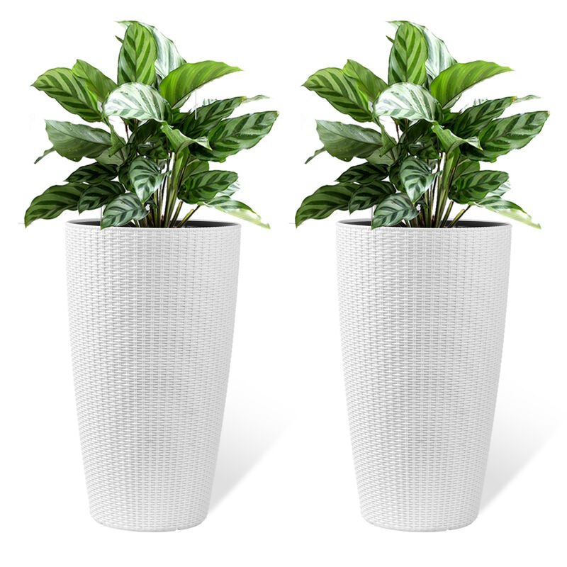 WOW PIONEER Set of 2 Faux Rattan Tall Planters for Indoor Outdoor Use with Automatic Watering System, Water Level Monitor, Inner Bucket for Garden Patio Porch Backyard image number 0