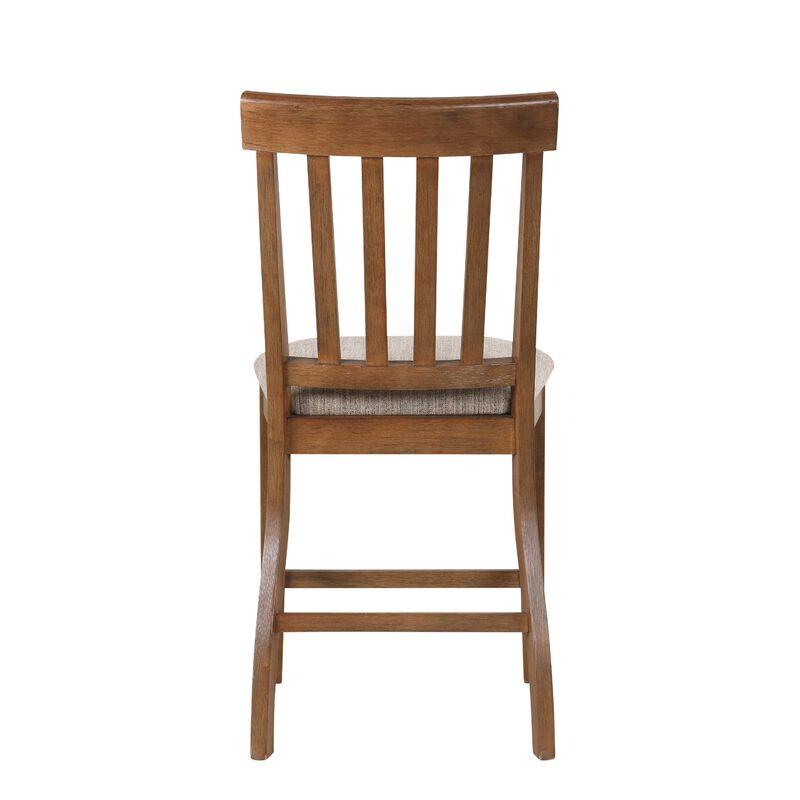Counter Height Chair Set of 2, Brown Slatted Back, Gray Polyester image number 4