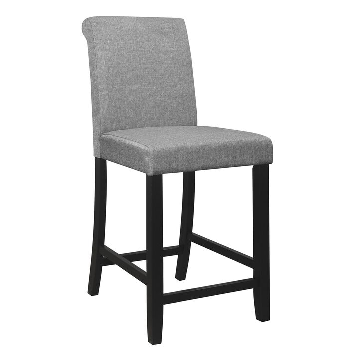 Rina 24 Inch Counter Height Chair, Gray Fabric, Black Wood, Set of 2