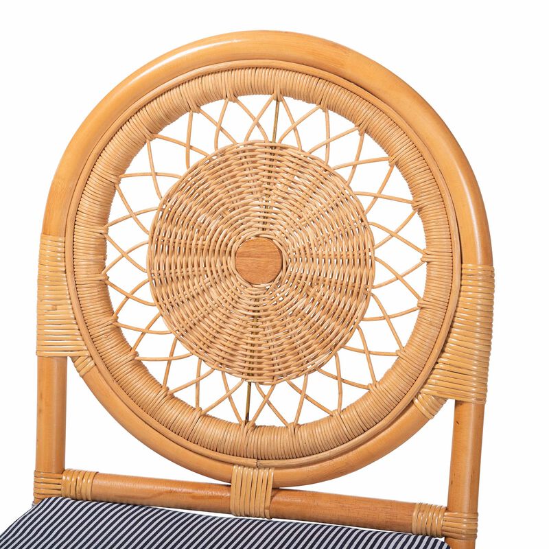 bali & pari Oberon Natural Rattan Dining Chair with Cushion - Handwoven Wicker Bistro Accent Seating with Sunburst Backrest image number 4