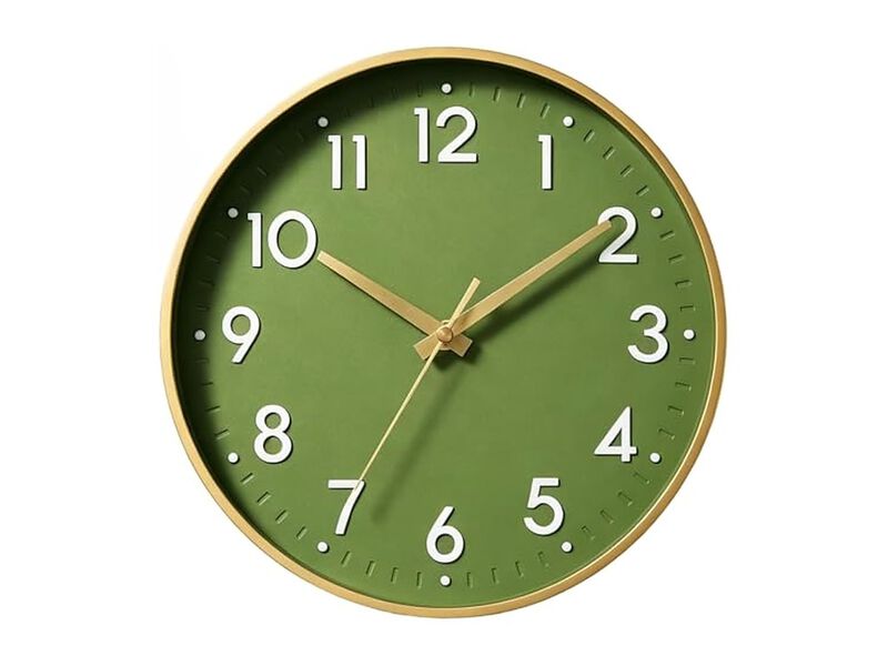 Olive Green Gold Wall Clock 8 Inch Silent Non Ticking Modern Battery Operated image number 0