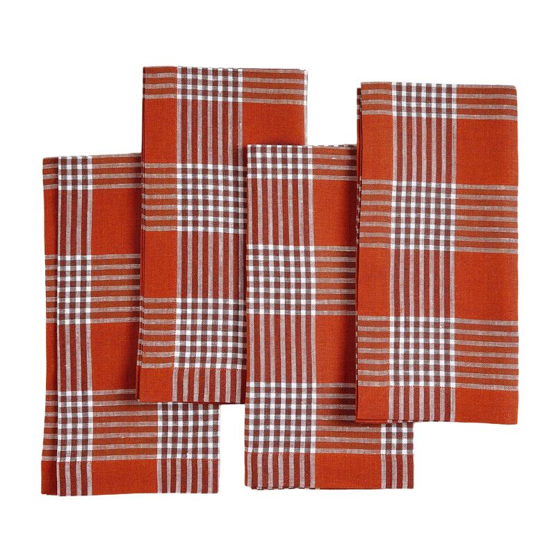 Solino Home 100% Pure Linen Dinner Napkins 20 x 20 Inch Set of 4 - Glen Check