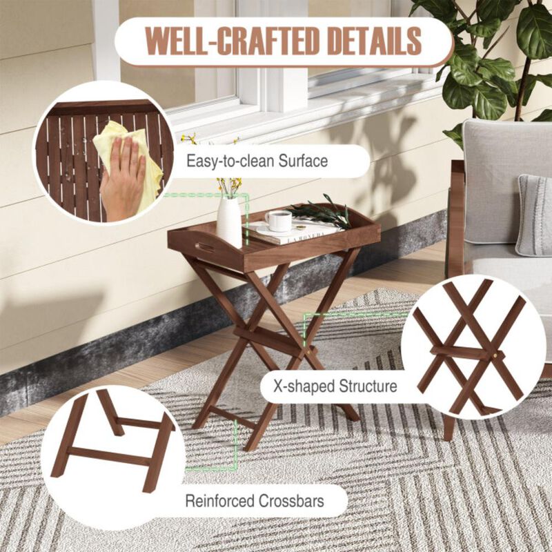 Hivvago Solid Teak Wood Tray Table with Removable Tray Top for Patio and Garden