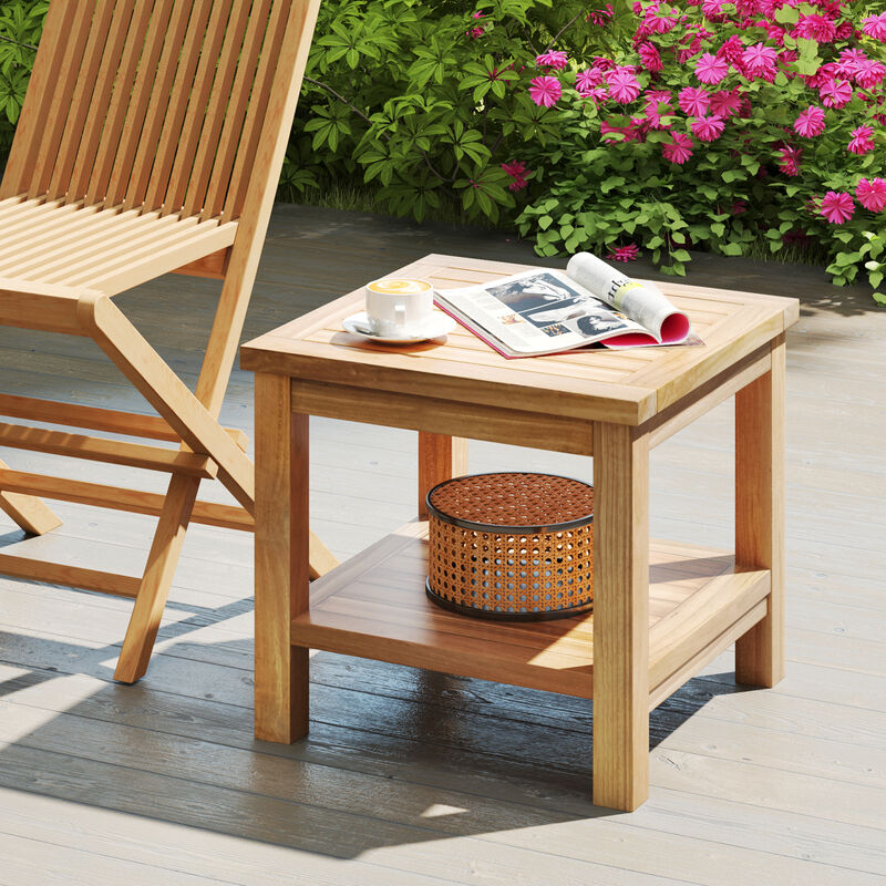 Open Shelf Teak End Table &ndash; Square Nightstand for Small Rooms image number 2
