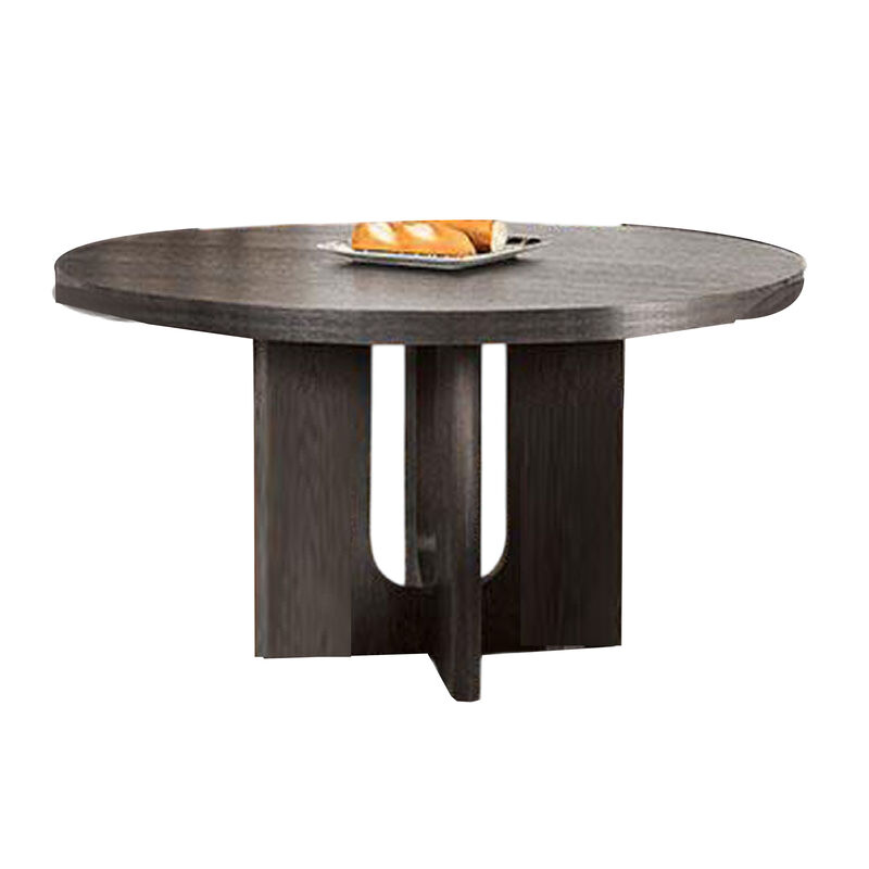 Zoko Round Dining Table, Pedestal Base, Ash Gray, Solid Wood 54 Inch - Benzara
