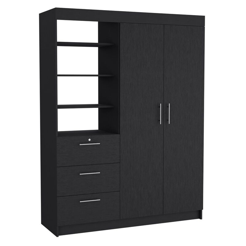 Streamdale Kenya 3 Drawers Armoire, Double Door, 3-Tier Shelf - Black
