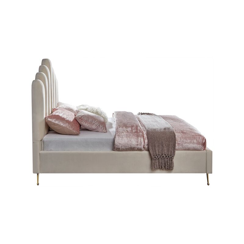 Meridian Furniture Lily Cream Velvet Full Bed