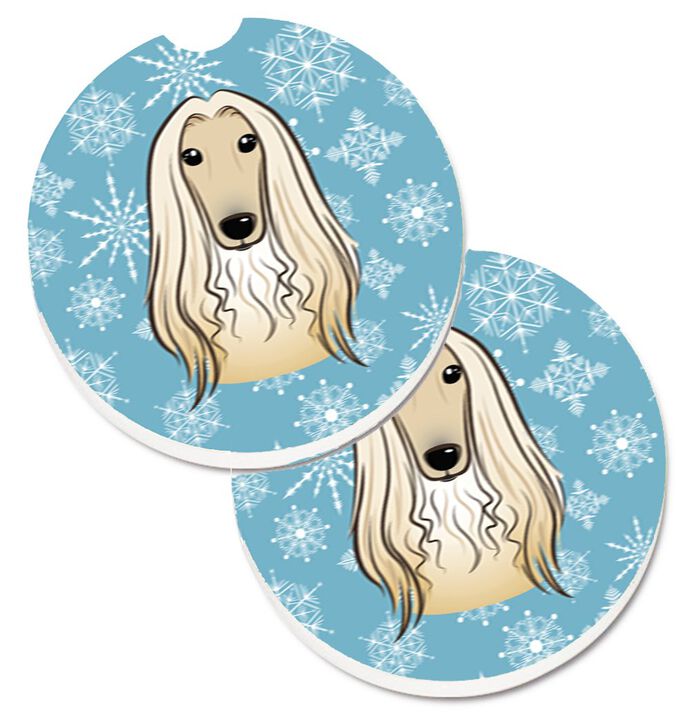 Caroline's Treasures Snowflake Afghan Hound Set of 2 Cup Holder Car Coasters BB1678CARC, 2.56, Multicolor