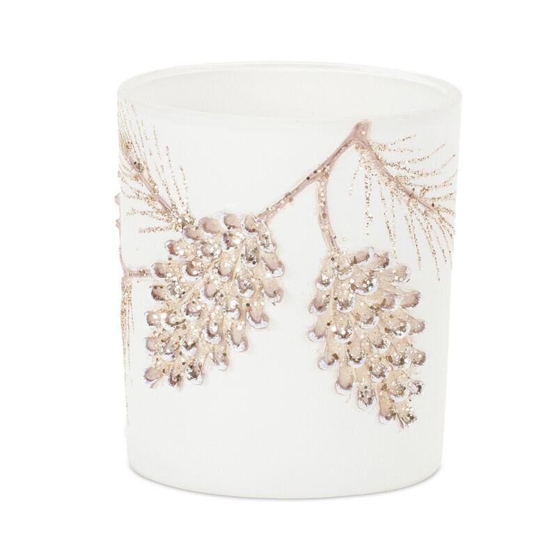 Glittered Pine Cone Candle Holder (Set of 6) – Rustic Glam Holiday Table Decor for Christmas