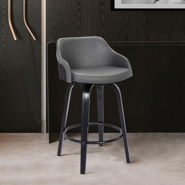 Alec Counter Height Swivel Faux Leather and Wood Bar Stool