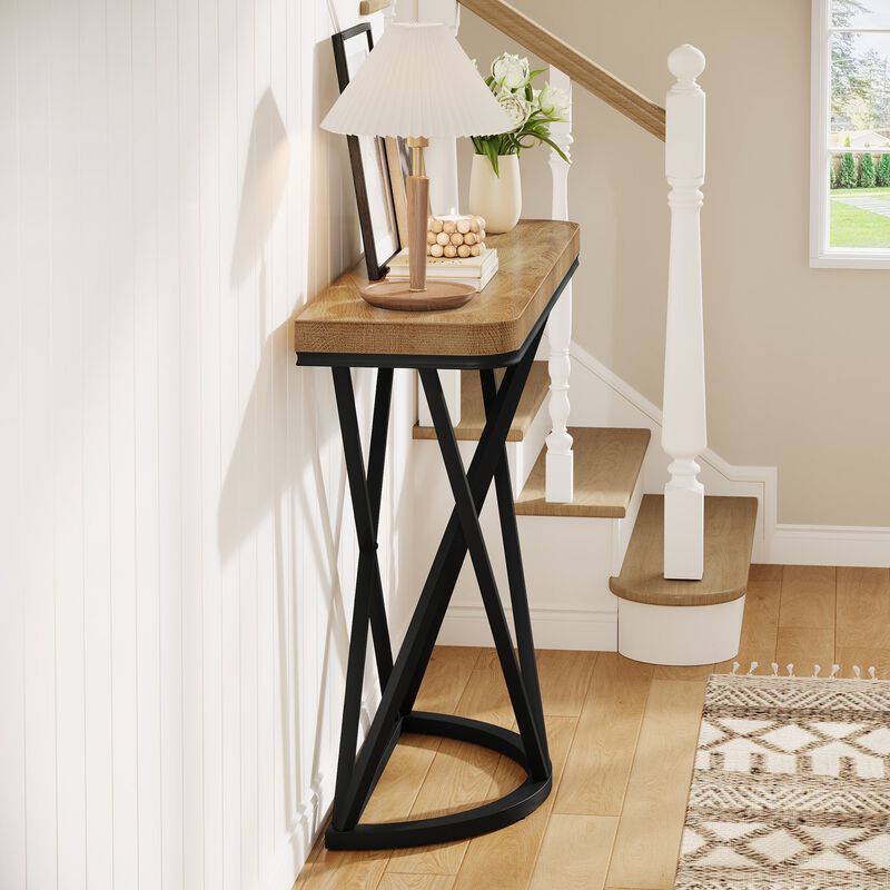 Narrow Entryway Console Table with Sturdy Metal Base-Light Oak image number 5