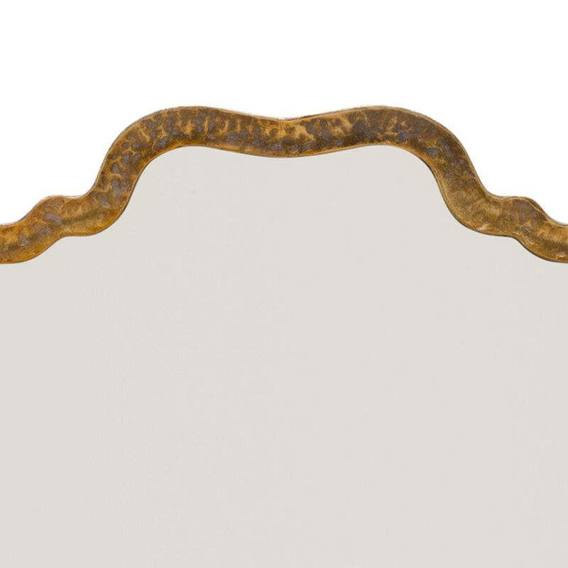 Mirror with Scalloped Design and Metal Frame, Antique Gold - Benzara