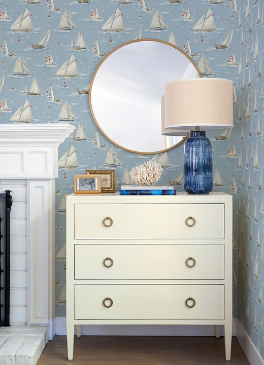 Leeward Light Blue Sailboat Wallpaper (Set of 2)