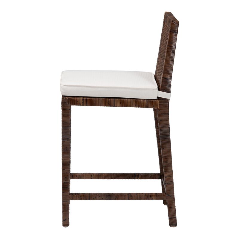 bali & pari Sofia Rattan Counter Stool with Mahogany Wood Frame - Handwoven Wicker Counter Height Chair with Cushion, Coastal Boho Style Kitchen Island Seating, Antique Coffee image number 2