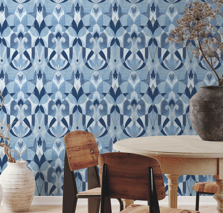 Malta Blue & Silver Wallpaper