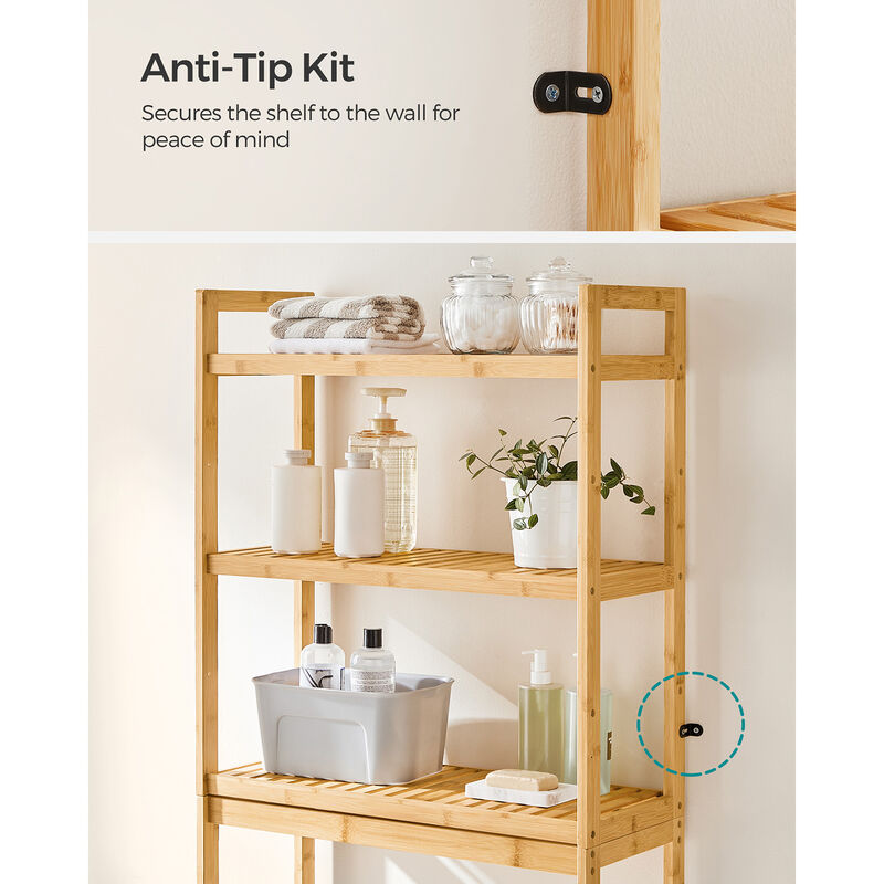 3-Tier Bamboo Bathroom Organizer with Adjustable Shelves – Over-The-Toilet Storage