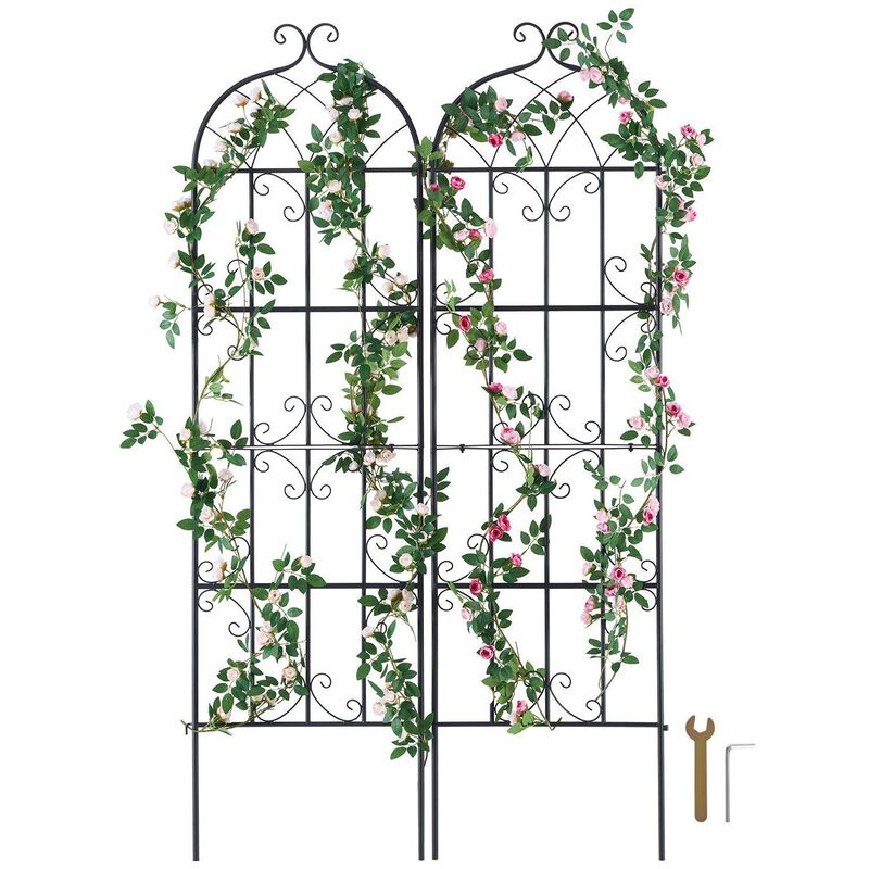 Outdoor Garden Trellis 2-Pack, Metal Climbing Plant Support for Flowers & Cucumbers-Black image number 9