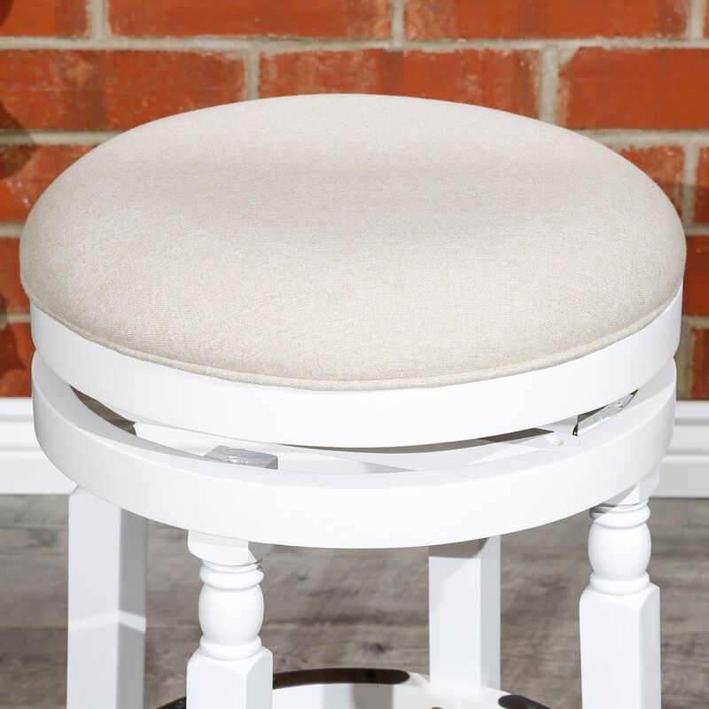 24" Counter Stool, White Finish, Beige Fabric Seat image number 5