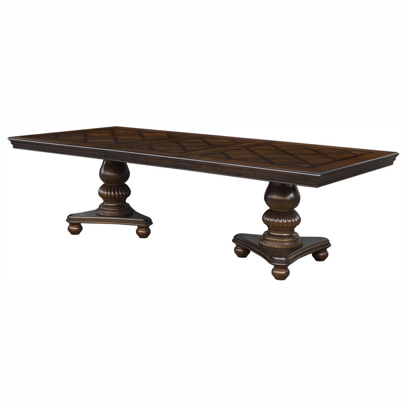 Traditional Dining Table 1pc Brown Cherry Finish Double Pedestal Base Separate Extension Leaf Dining Furniture image number 6
