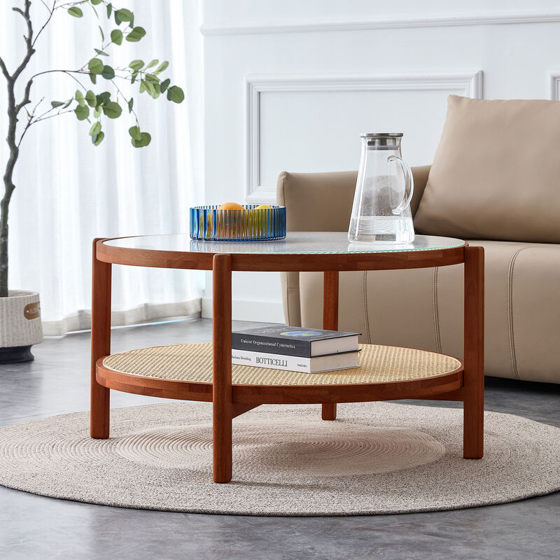 Cridcu Double Layer Solid Wood Coffee Table image number 3