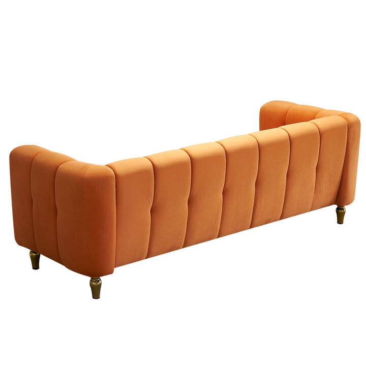 Modern Velvet Sofa 83.07 inch for Living Room Orange Color