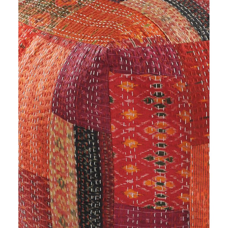 Hivvago 24 Inch Red Patchwork Pouf Ottoman
