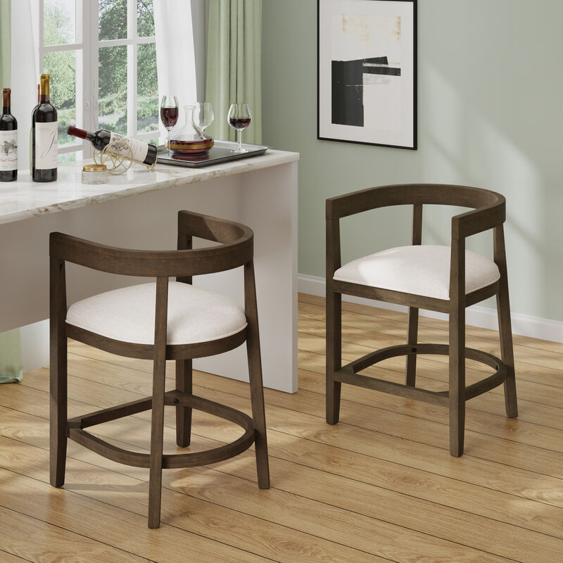 Christopher Knight Home Timel Upholstered 25.25" Rubberwood Counter Stools with Footrest (Set of 2)
