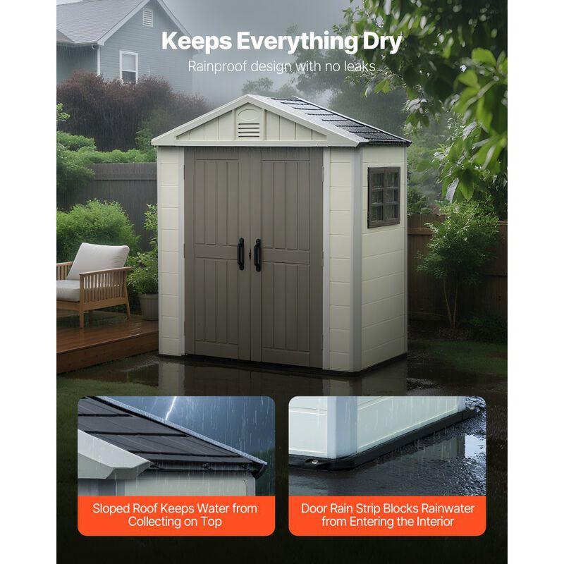 Weather Resistant Resin Garden Storage Shed with Reinforced Floor, Lockable Door for Tools & Bike Storage-Grey image number 5