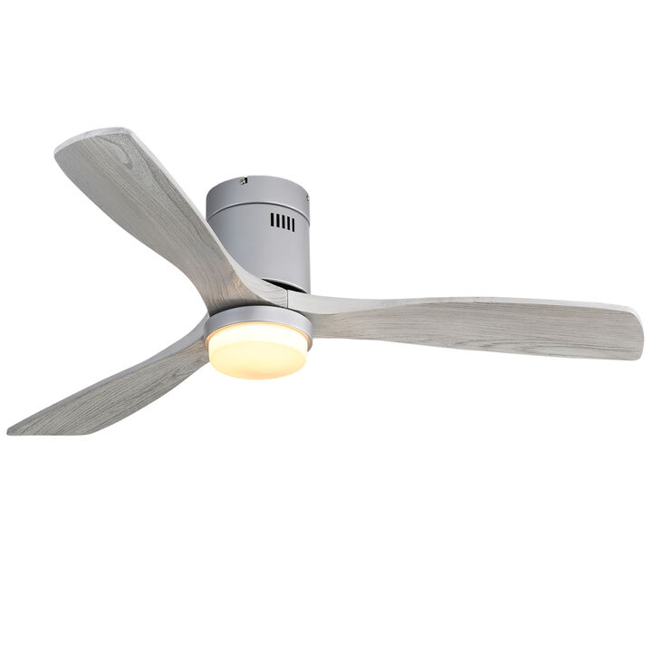 52 Inch Indoor Ceiling Fan With Dimmable 6 Speed Remote Silver 3 Solid Wood Blade Reversible DC Motor For Living Room Stop Receiving WF Orders