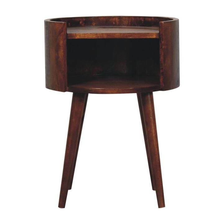 Artisan Furniture Solid Wood Chestnut Round Open Slot Bedside , Brown