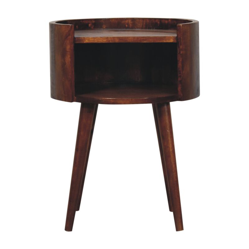 Artisan Furniture Solid Wood Chestnut Round Open Slot Bedside , Brown image number 0