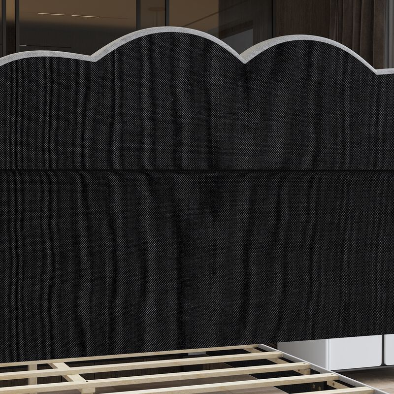 FUFU&GAGA Upholstered Bed with White Ambient LED Light, Queen Size, Soft Fabric Upholstery with MDF and Multi-Layer Board Construction, (82.3" D x 61.4" W x 44.3" H), Light Grey