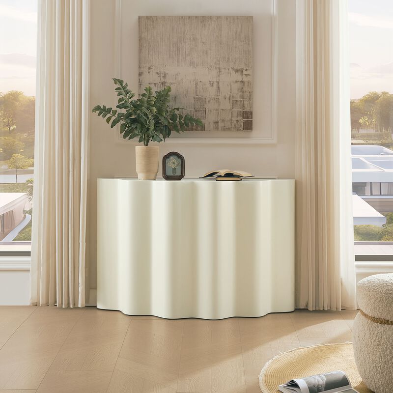 47.24 Inch Fiberglass Entryway Table for Living Room,Narrow Console Table, Modern Wavy Design Sofa Table Entrance Table image number 2