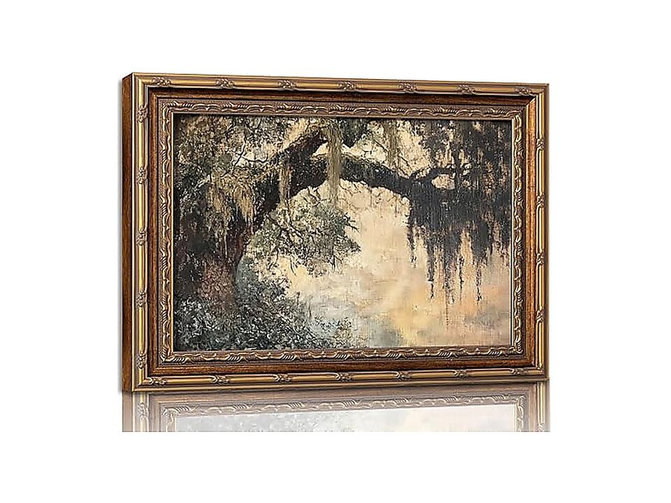Vintage Gold Framed Oak Tree Wall Art Retro Landscape Canvas Decor Moss Rustic