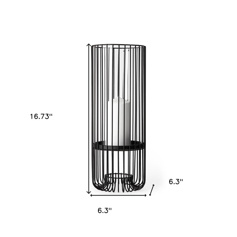 HomeRoots 17" Black Abstract Metal And Glass Tabletop Hurricane Candle Holder