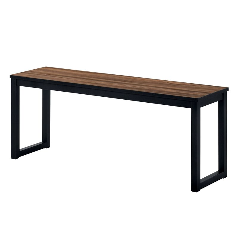 3 Piece Dining Table Set, 2 Benches, Brown Wood Grain Top, Black Metal - Benzara