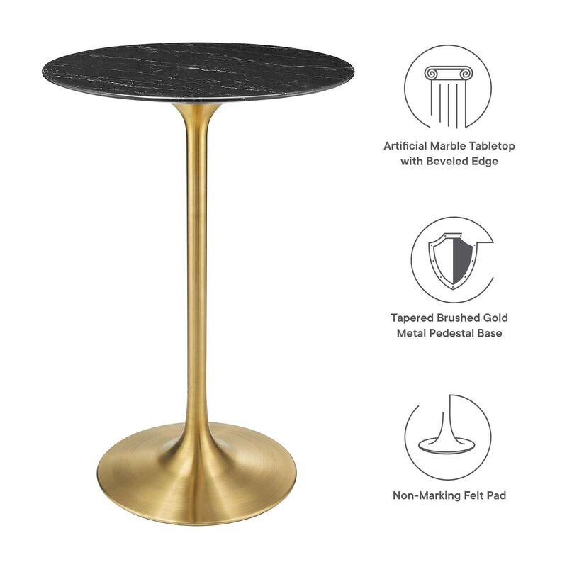Modway Lippa Round 28" Artificial Marble Mid-Century Modern Bar Table in Gold Black image number 5