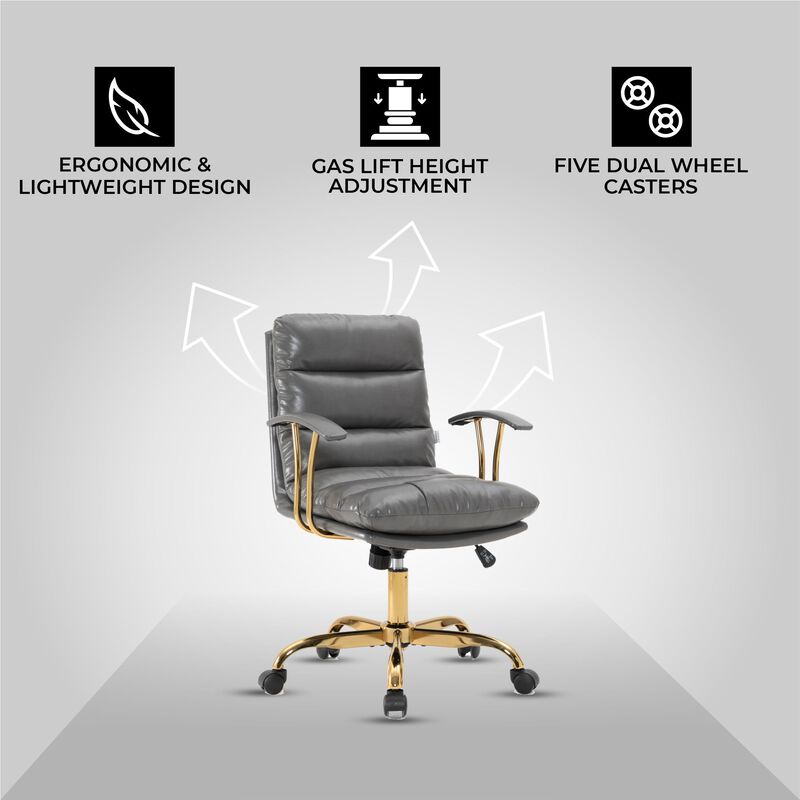 LeisureMod Regina Modern Padded Leather Adjustable Executive Office Chair with Tilt & 360-Degree Swivel – Ergonomic High-Back Desk Chair for Home and Office Comfort