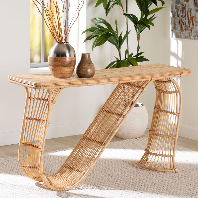 bali & pari Araceli Rattan S-Curve Console Table - Handwoven Wicker Sculptural Accent Table for Living Room or Entryway image number 7