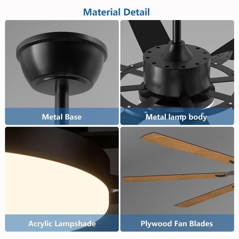 Modern 72-Inch Indoor/Outdoor Ceiling Fan &ndash; Dimmable LED, Energy-Saving DC Motor image number 7