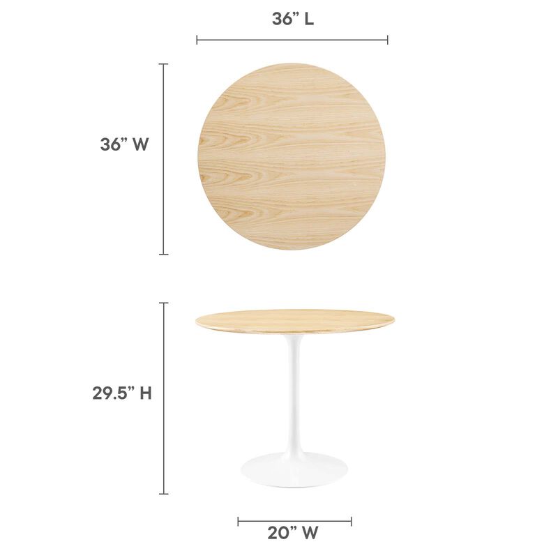 Modway - Lippa 36" Round Wood Grain Dining Table White Natural