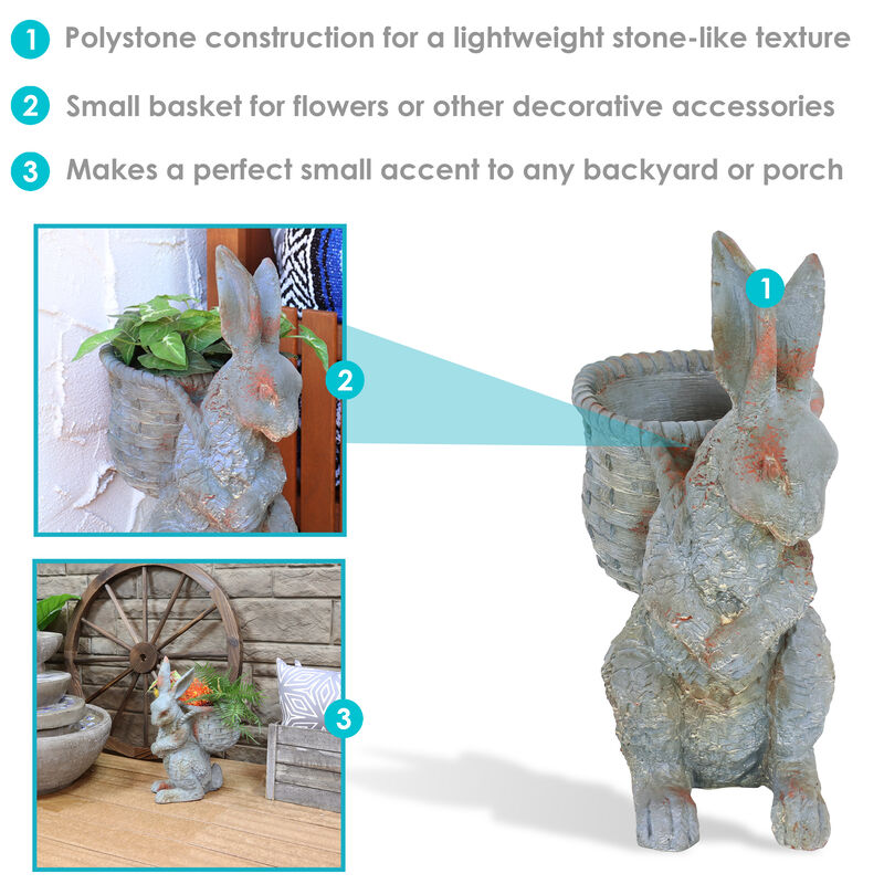 Sunnydaze Roman the Carrot Collector Indoor/Outdoor Rabbit Statue - 17 in