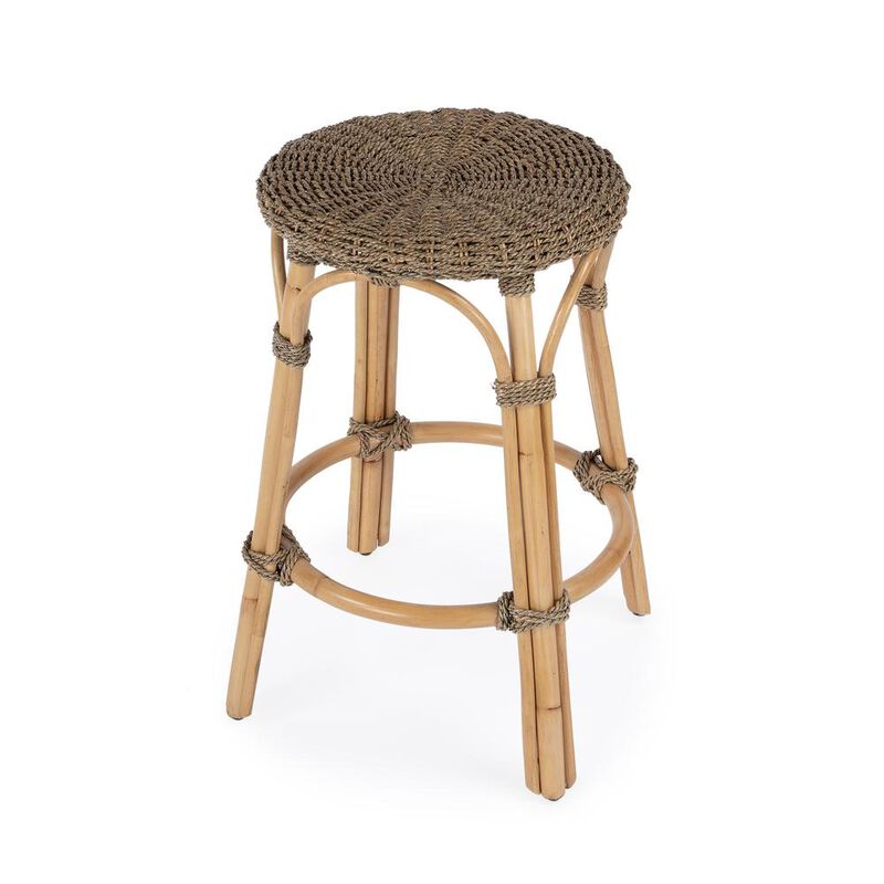 Butler Specialty Tobias Rattan Round 24 Counter Stool, Light Brown