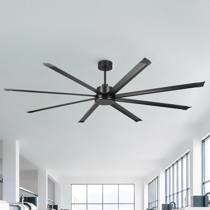 120" Industrial Black Reversible 8 Aluminum Blades Extra Large Ceiling Fan with Remote for Warehouse, garage, or Factory