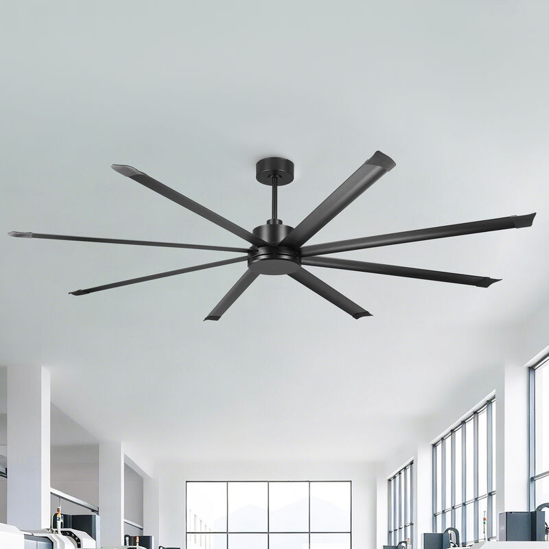 120" Industrial Black Reversible 8 Aluminum Blades Extra Large Ceiling Fan with Remote for Warehouse, garage, or Factory image number 1