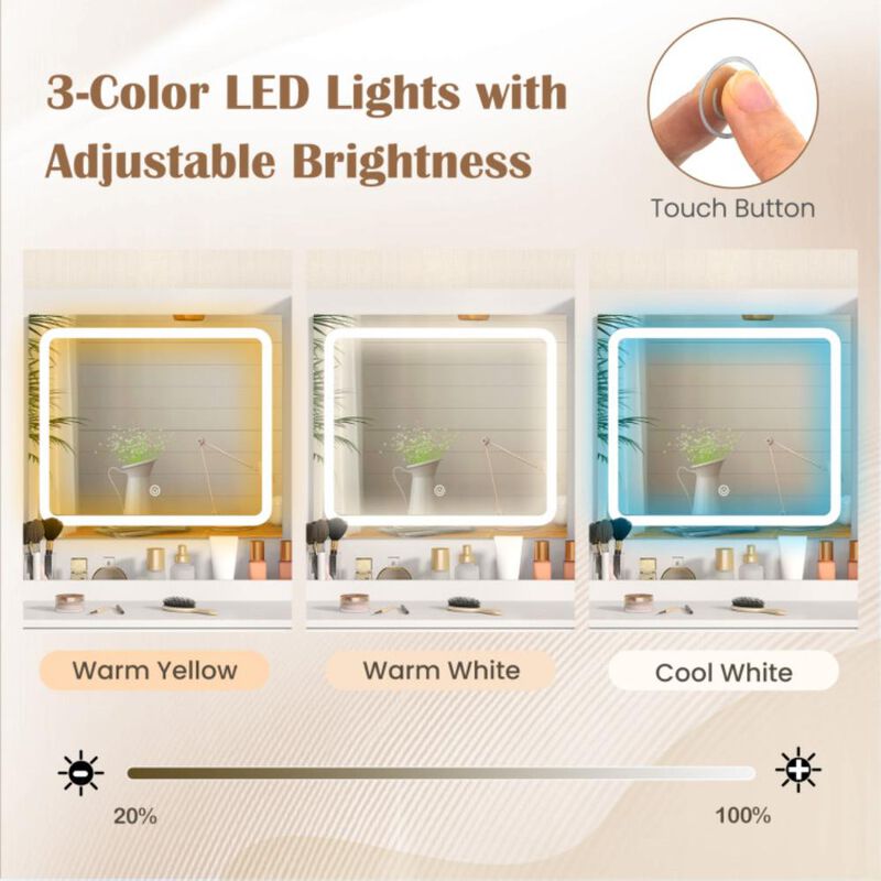 Hivvago Modern Makeup Vanity Desk with Mirror and Lights and Stool Set