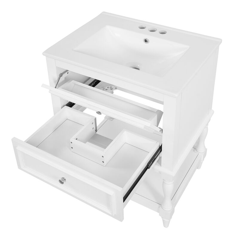 ELEMENT ACE Bathroom Vanity with Ceramic Sink, Bathroom Storage Cabinet with Open Shelf and Drawers for Functional Bathroom Organization and Decor image number 9