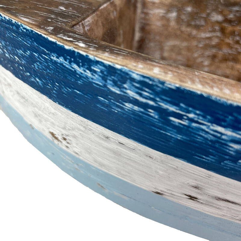12 Inch Wooden Boat Tray &ndash; Nautical Blue Coastal Decor Centerpiece Bowl image number 2