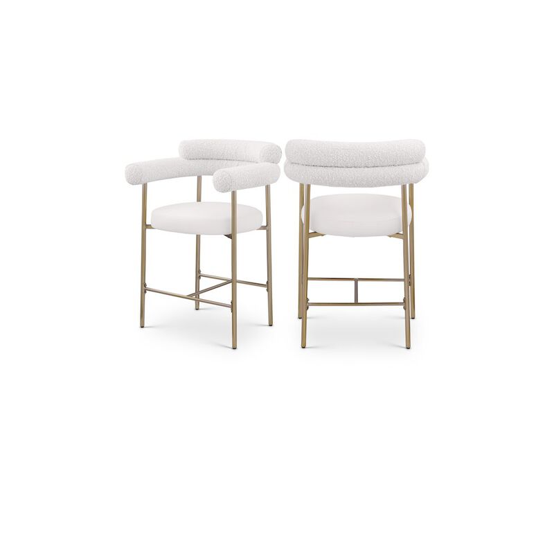 Meridian Furniture Blake Boucle Fabric / Vegan Leather Counter Stool, Set of 2