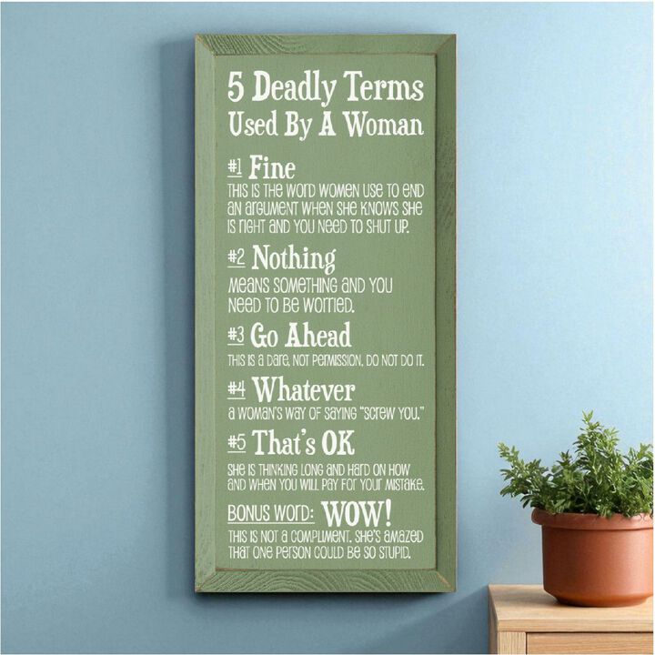 5 Deadly Terms Used by a Woman Funny Wood Sign Wall Decor